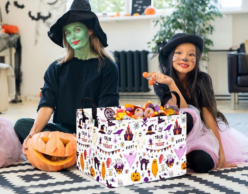 FUULOXE Halloween Gifts Empty Basket Boo Cube Organizer Bins Trick or Treat Spooky Basket Stuffers for Boyfriend Dual Handles for Closet Shelf - Image 3